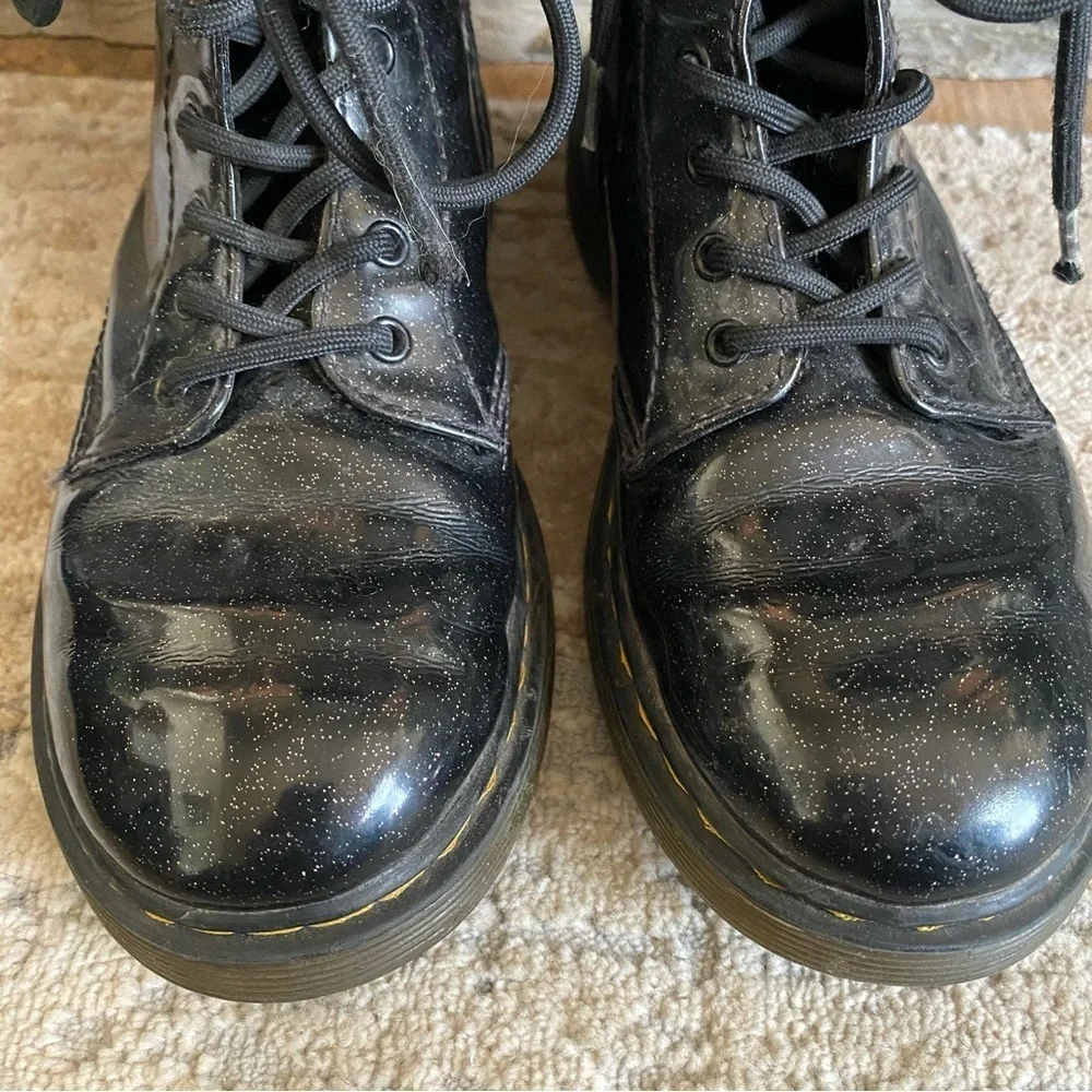 Dr. Marten 1460 Luana Glitter Boots Lace Up Combat Ankle Black Patent Leather: 3